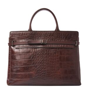 Castelijn & Beerens Croco Kaat Laptopschoudertas - 15.6" laptopvak - met RFID bescherming - mocca